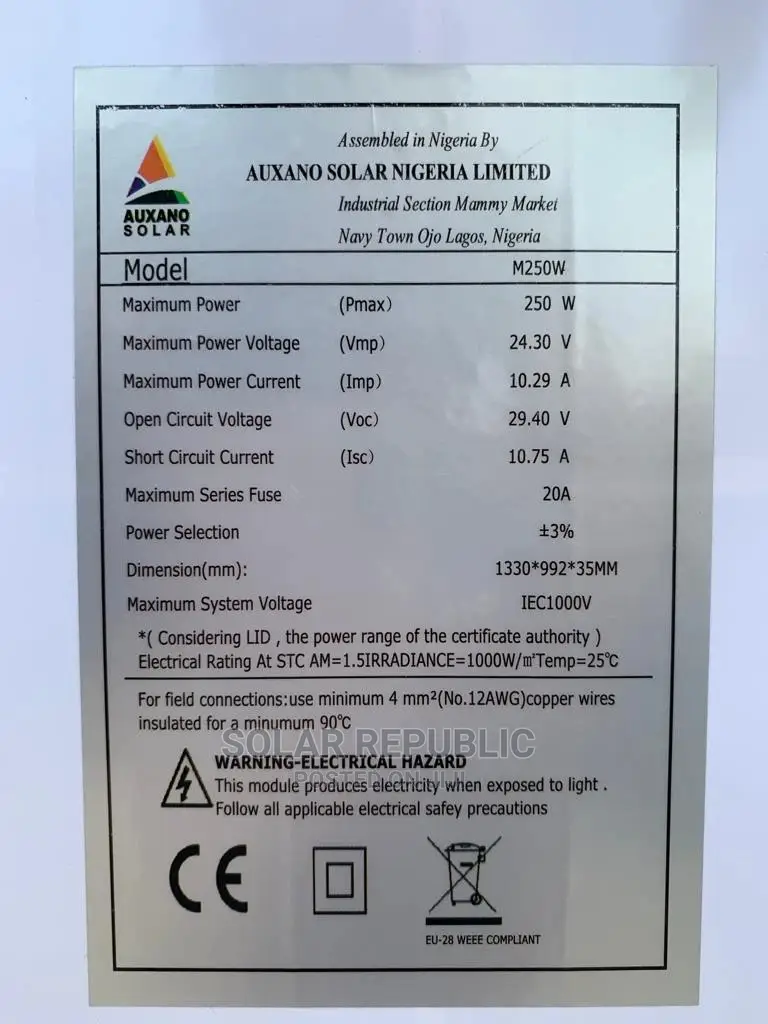 250W Auxano Mono Solar Panel