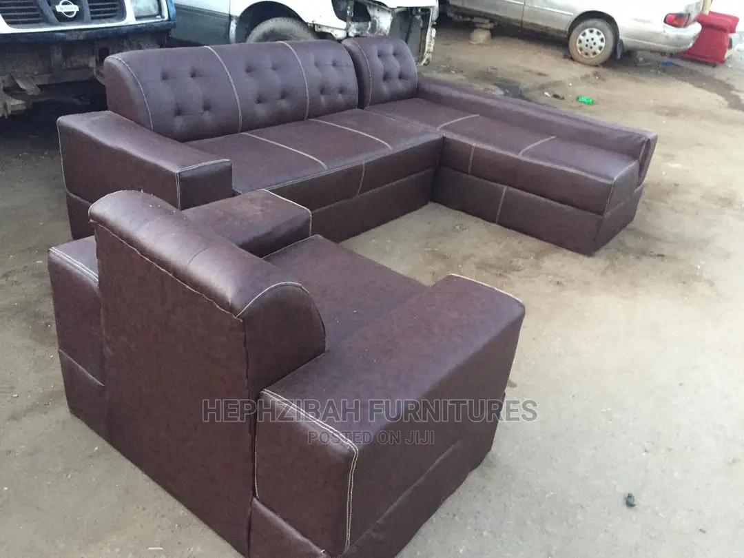 L Shaped Brown Leather Sofa