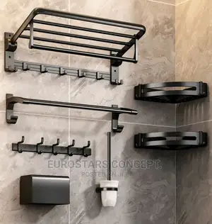 Black Complete Set Of Bathroom Accessories