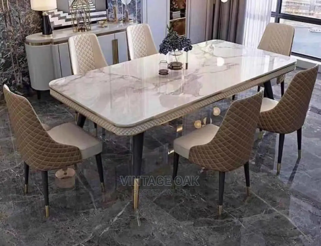 Exquisite Marble Dining Table With 6 Luxury Chairs