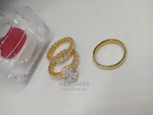 All Round Stone Couples Set of Wedding Ring 001 - Gold