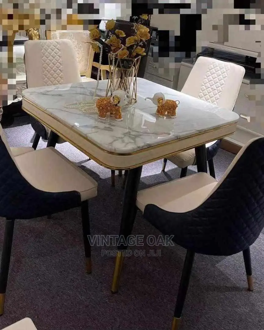 Exquisite Marble Dining Table With 4 Chairs in Square Shape.