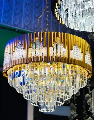 Quality Ceiling Mounted Crystal Gold Chandelier Light