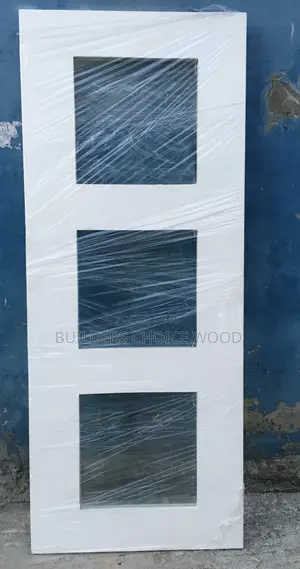 White Wooden Door With Glass HDF