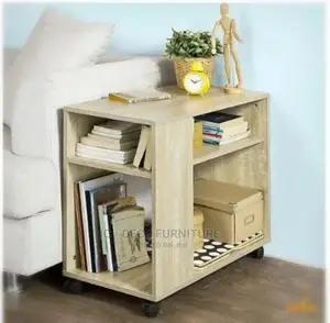 SSL18 Trendy Night Stand Table W/ Storage Shelves + Roller