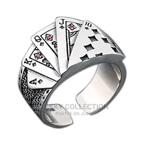 Mens Vintage Zirconia Playing Card Rings Punk Square Jewelry