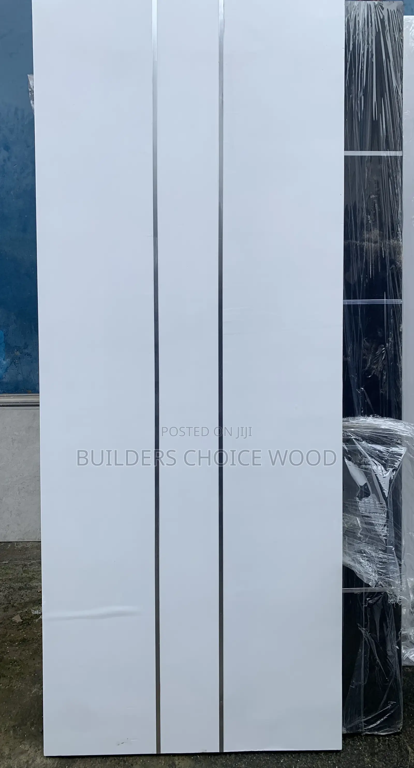 HDF Wooden Door White With Vertical Silver Lining