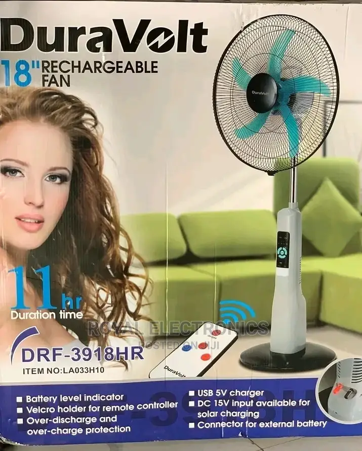 Authentic Duravolt 18" Rechargeable Fan With Remote Control