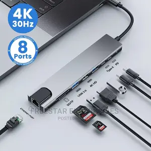 8 in 1 Type-C HUB. HDMI, LAN, VGA, SD CARD, Usb 3.0,Ethernet
