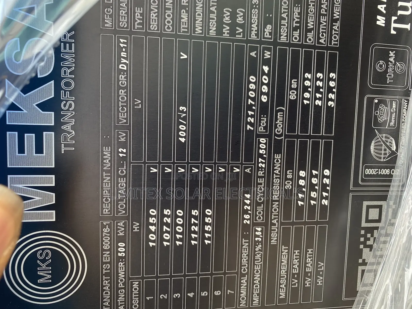 500kva Original Meksan Step Down Transformer