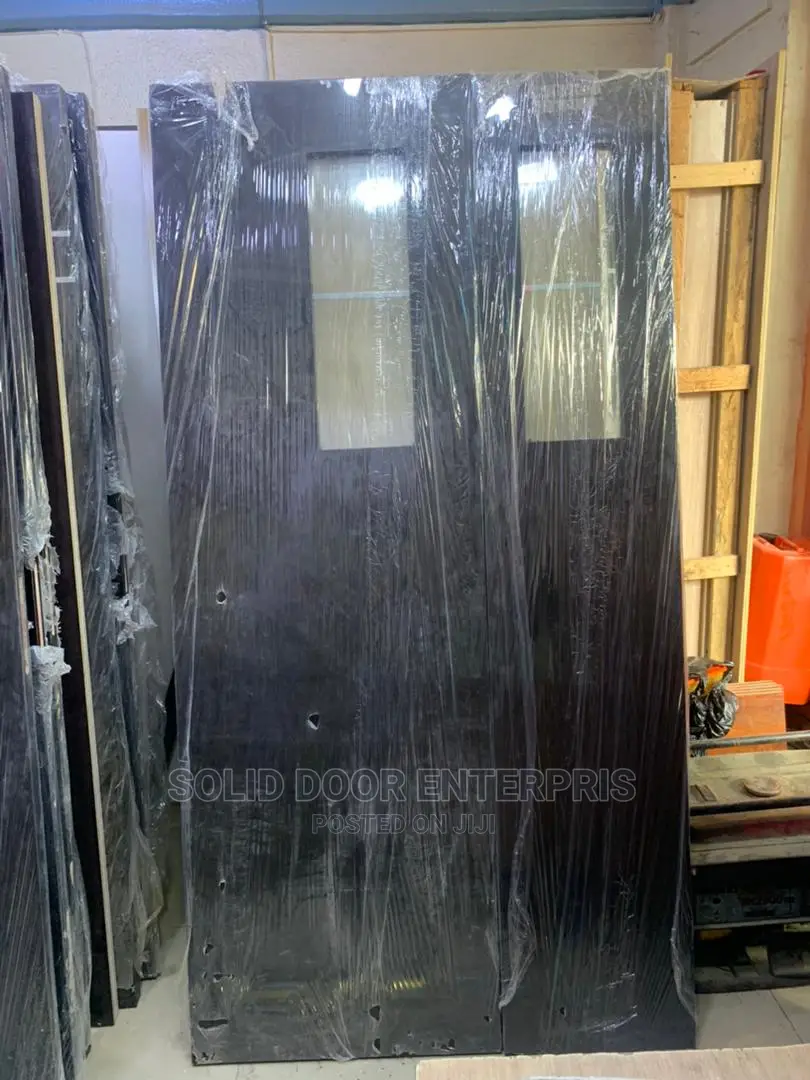 Solid HDF Front Door With Glass Design