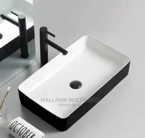 Long Black and White Countertop Basin