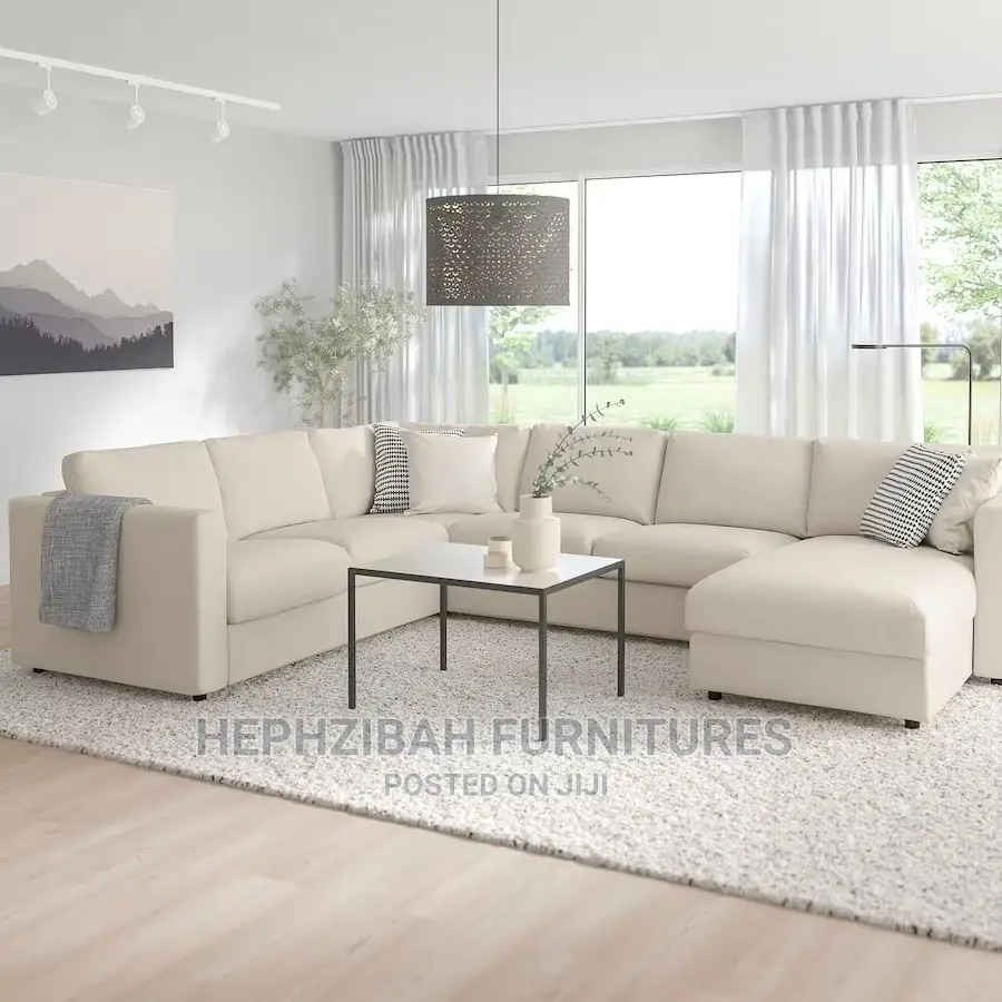 Cream Fabric U Shaped Sofa