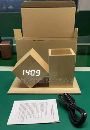 Wooden Pen Holder and Digital Clock