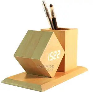 Wooden Alarm Clock + Pen Holder