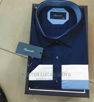 Navy Blue Short Long Sleeve Men's Shirts