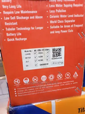 220ah 12v Multipower Solar Tubular Battery One Year Warranty
