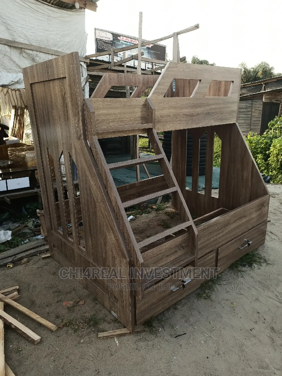 3ft and 4.5 by 6ft Wood Double Bunk Bed