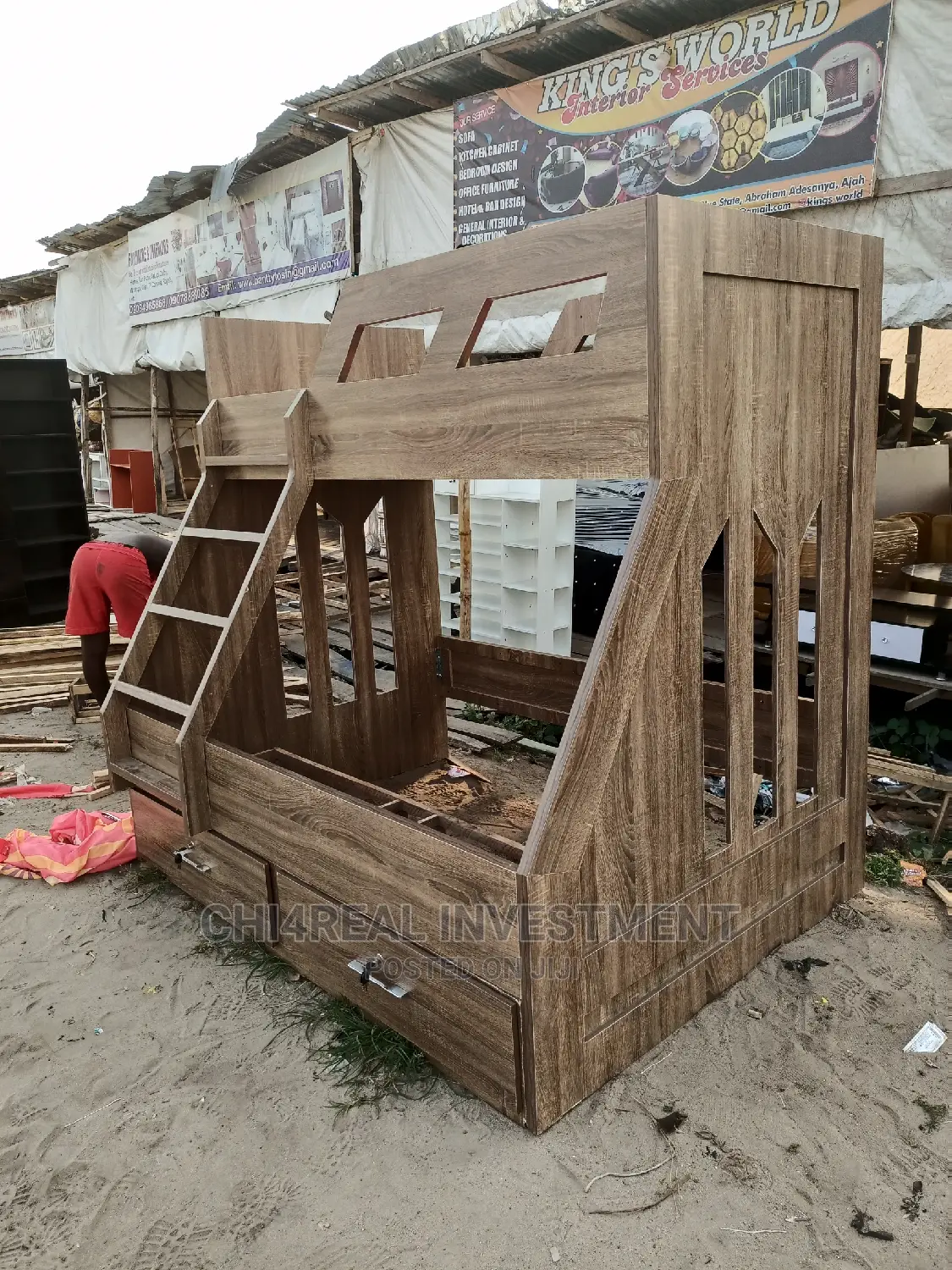 3ft and 4.5 by 6ft Wood Double Bunk Bed