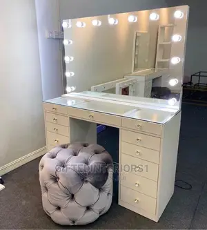 Dressing Table + Mirror With Led Lights And Padded Stool