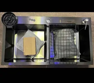 Double Bowl Black Kitchen Sink With Cup Rinse