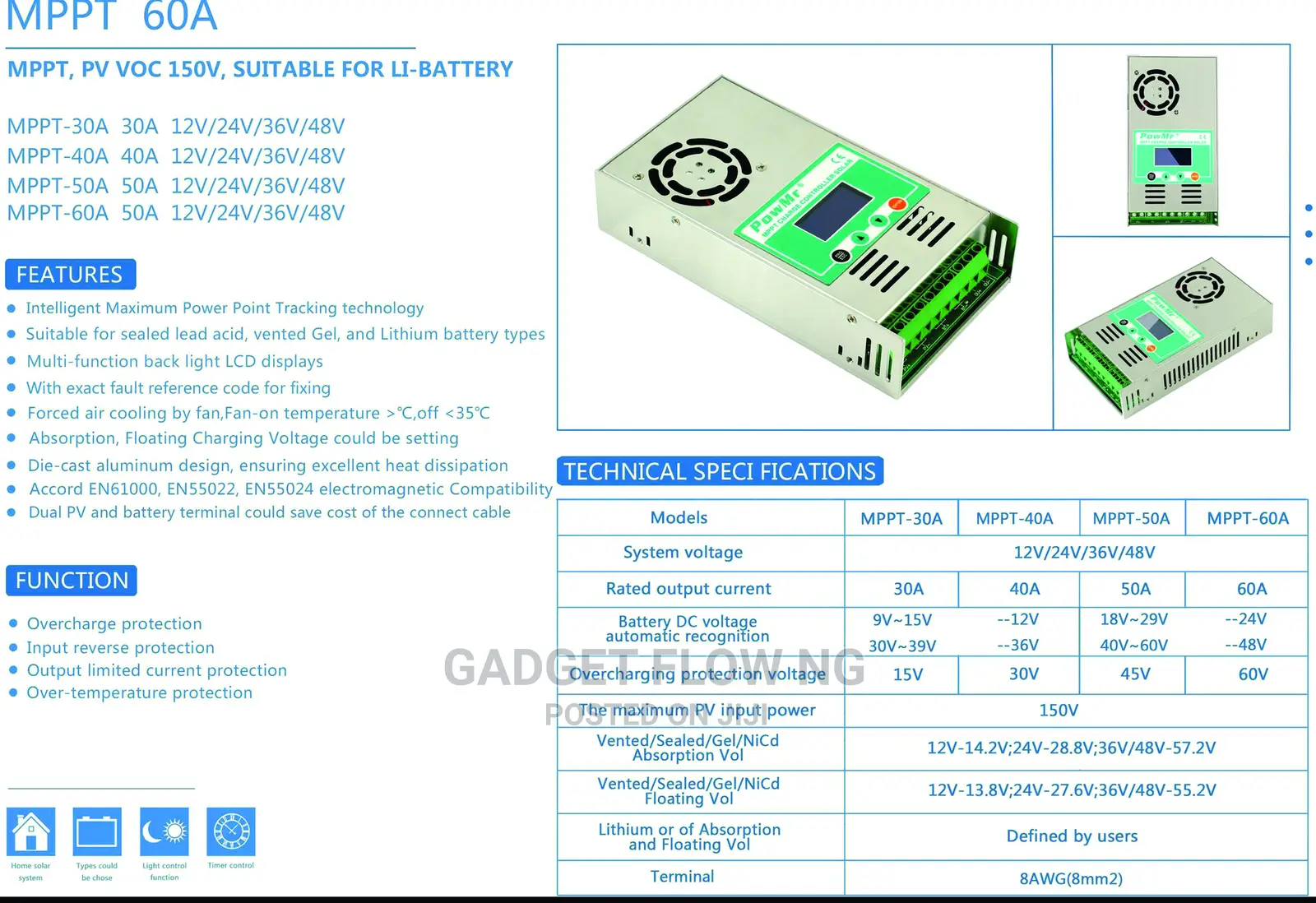 60amp 48v/36v/24v/12v Auto MPPT Charge Controller