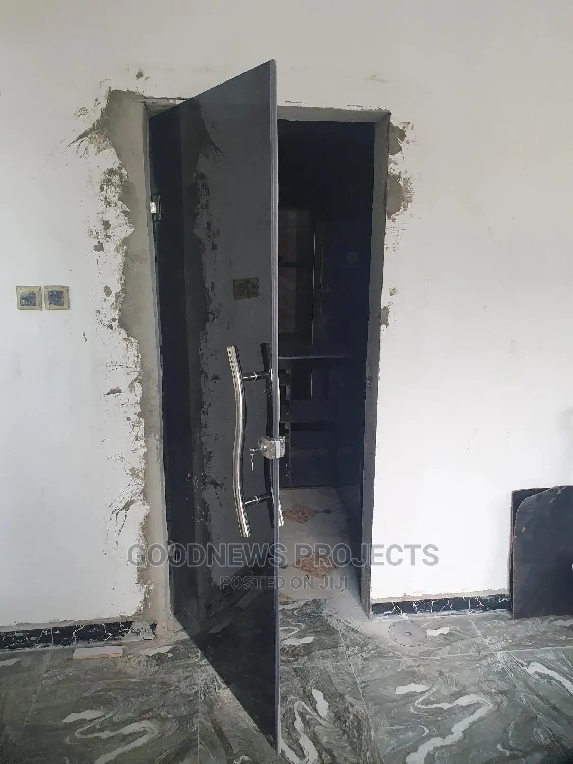 Frameless Single Black Glass Door