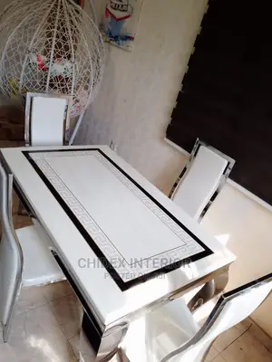 Luxury 4 Seater Marble Top Versace Dining Table Set.