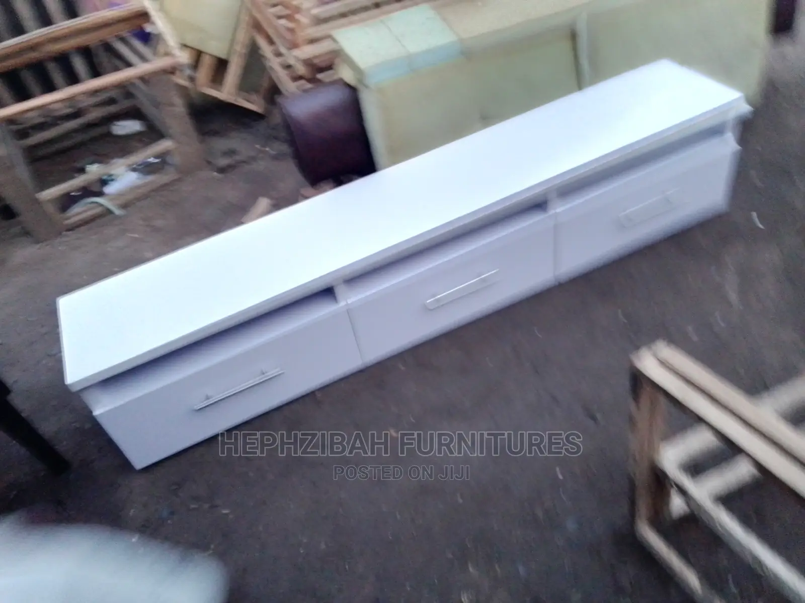 7ft White Television Console