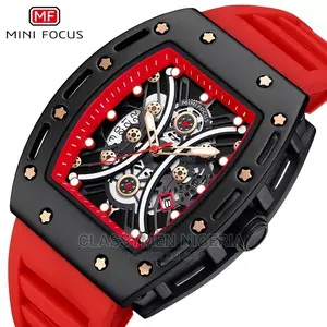 Minifocus Luxury Calendar Luminous Black Red Rubber Watch