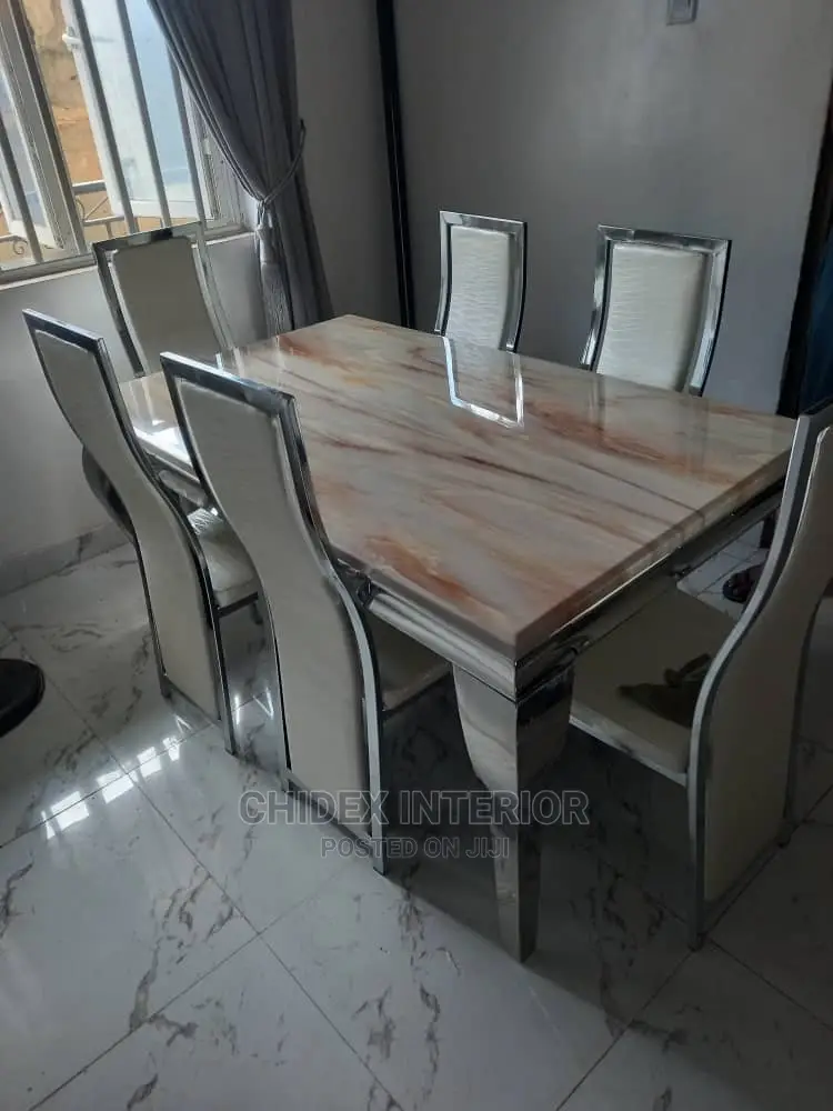 Luxury 6 Seater Marble Top Dining Table Set.