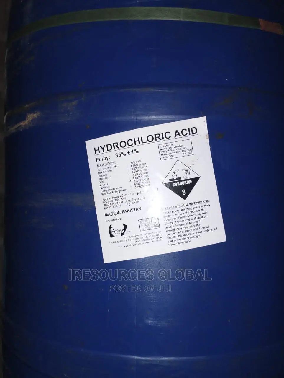 Hydrochloric Acid "HCL" 250kg Drum