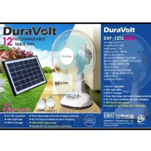 Solar Rechargeable Fan With 2 Bulb and Solar Panel Duravolt.