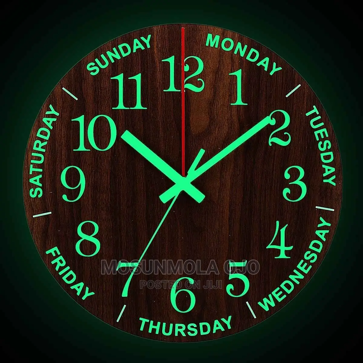 12 Inch Wall Clock - Wood - Luminous