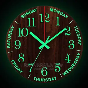 12 Inch Wall Clock - Wood - Luminous
