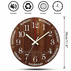 12 Inch Wall Clock - Wood - Luminous