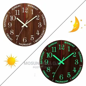 12 Inch Wall Clock - Wood - Luminous