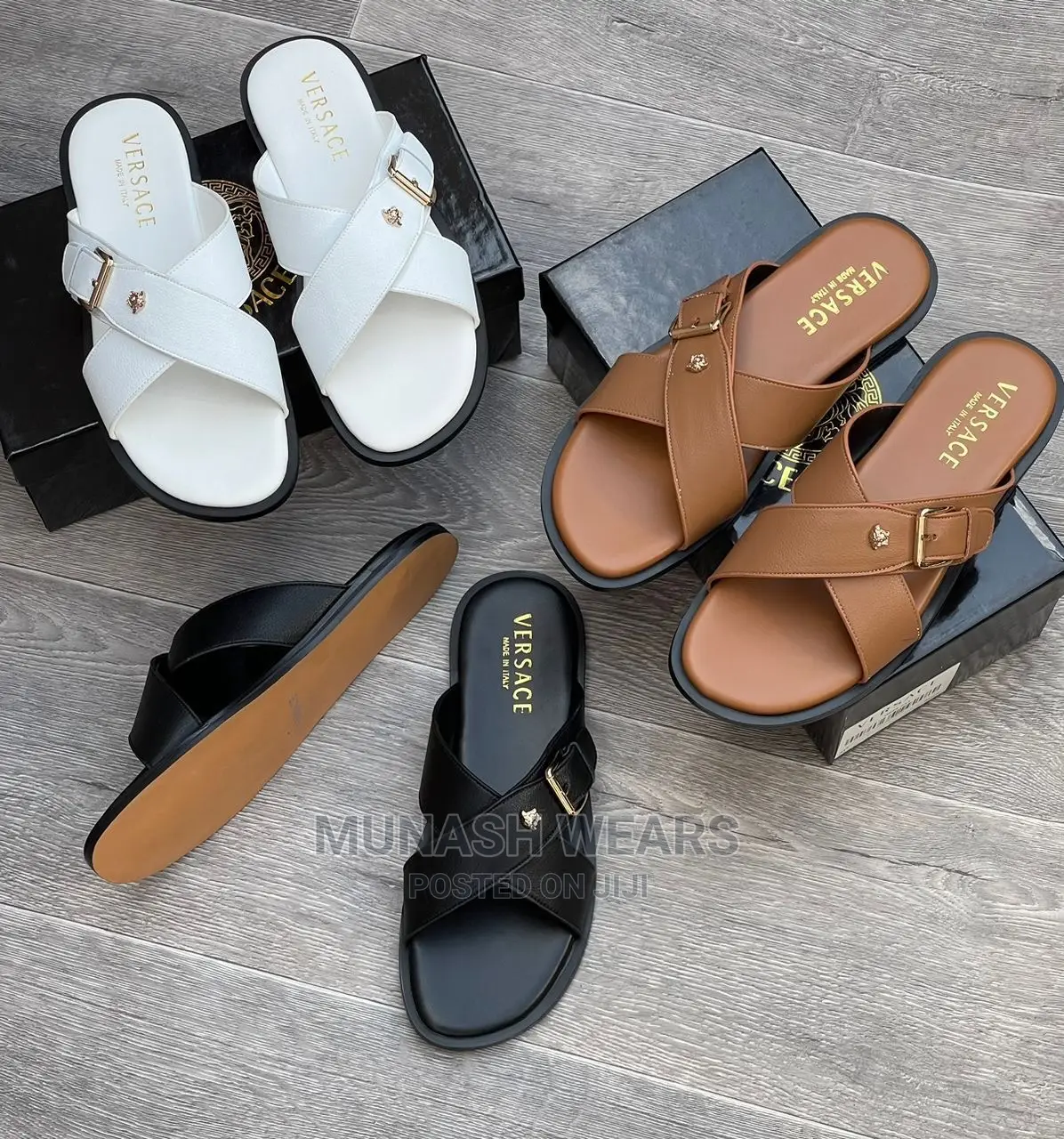 Louis Vuitton and Versace Leather Slipers