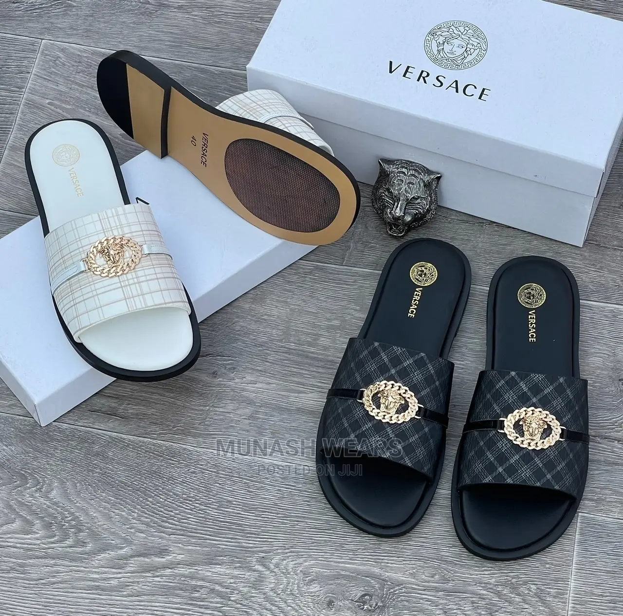 Louis Vuitton and Versace Leather Slipers