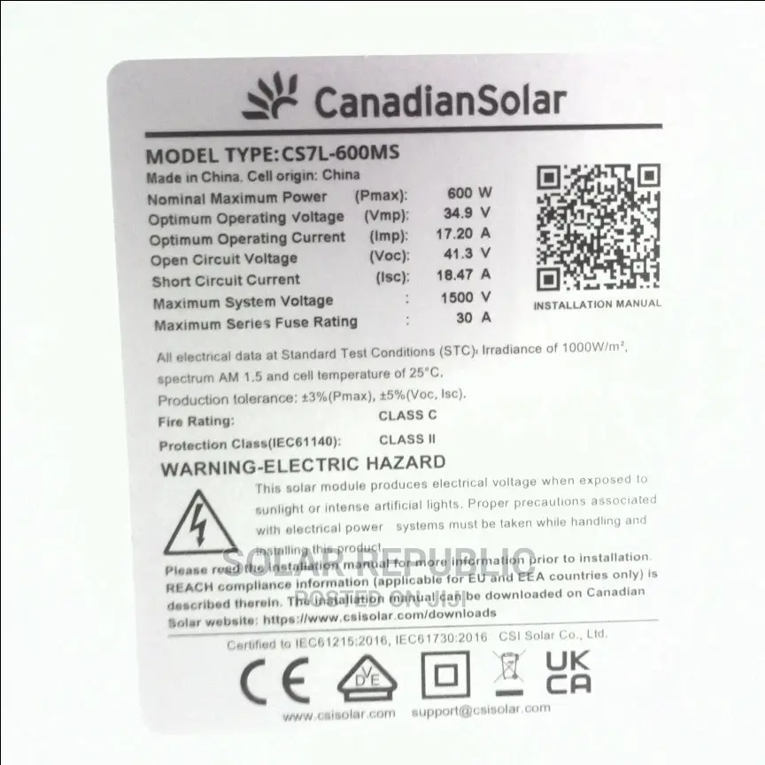 600W Canadian Mono Solar Panel