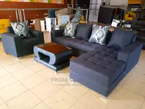 L-Shape Sofa With Single Chair and Table. Fabric Couch. Lsb1