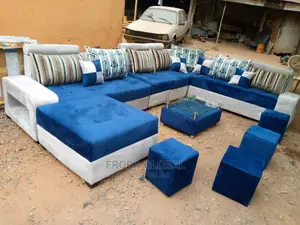 U-Shape Sofa Chairs With Table + Side Stools. Classic Couch