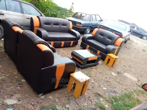 7 Seaters Sofa Chairs With Table and 2 Stools. Leather Couch. Laj01
