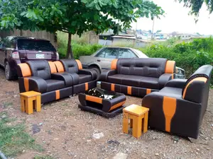 7 Seaters Sofa Chairs With Table and 2 Stools. Leather Couch. Lid01
