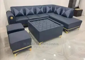 Luxury L Shaped Fabric Sofa Chair With Throw Pillows.