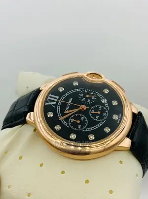 Photo - Cartier Quality Leather Strap Men Wristwatch + Chronograph