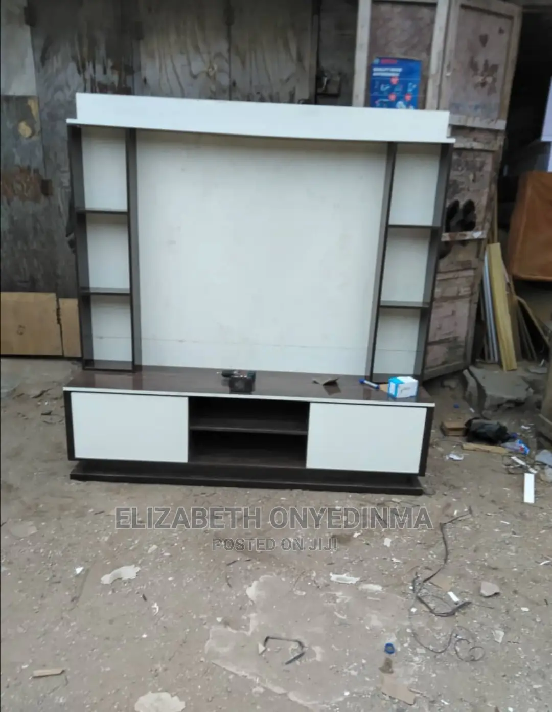 Brown and White Tv Console