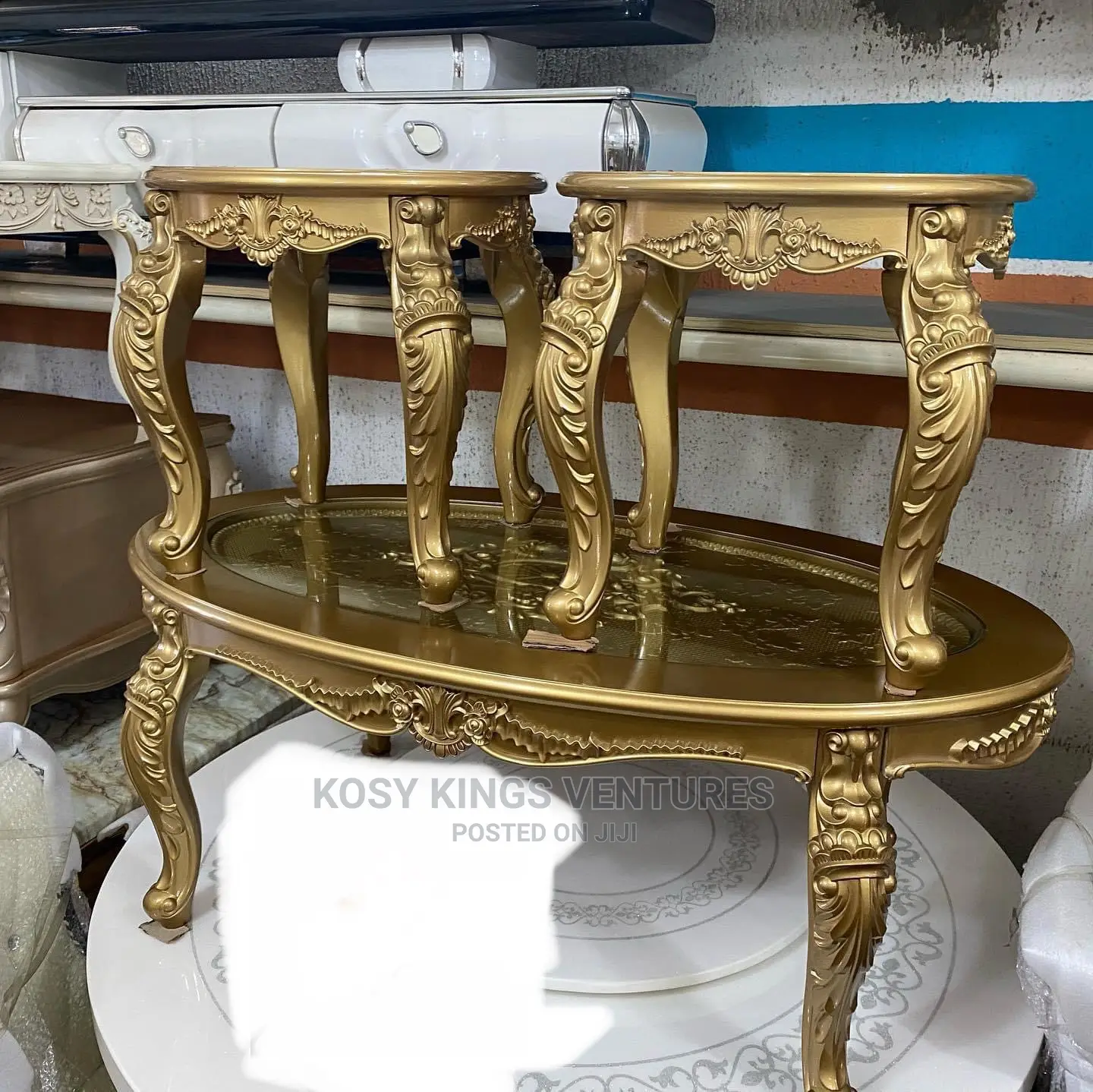 Royal Gold Centre Table With Two Side Stools