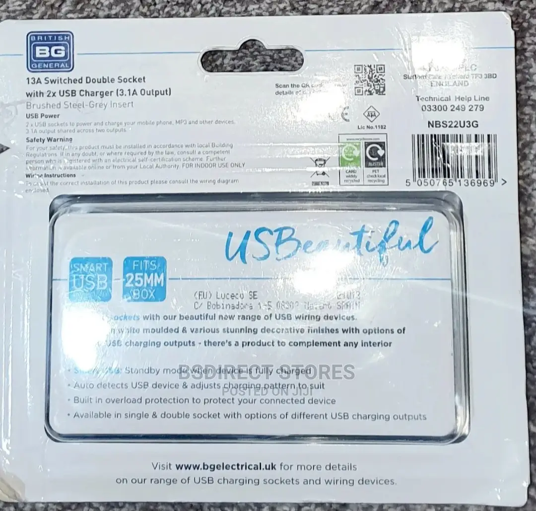 British General Nexus 13A 2 Gang Switched Socket PLUS USB