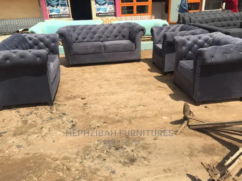 7 Seaters Grey Chesterfield Sofa